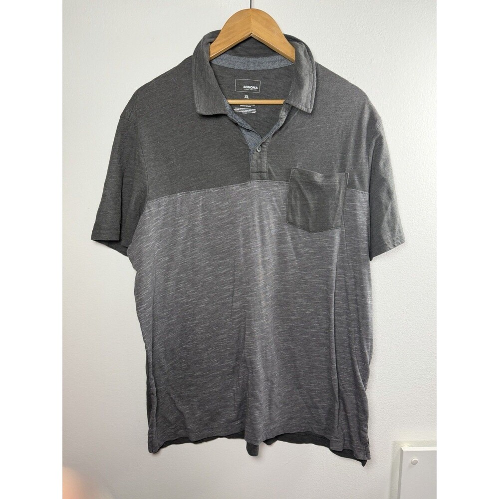 Sonoma Goods For Life Men’s XL Gray Colorblock Pocket Polo Shirt Short Sleeve